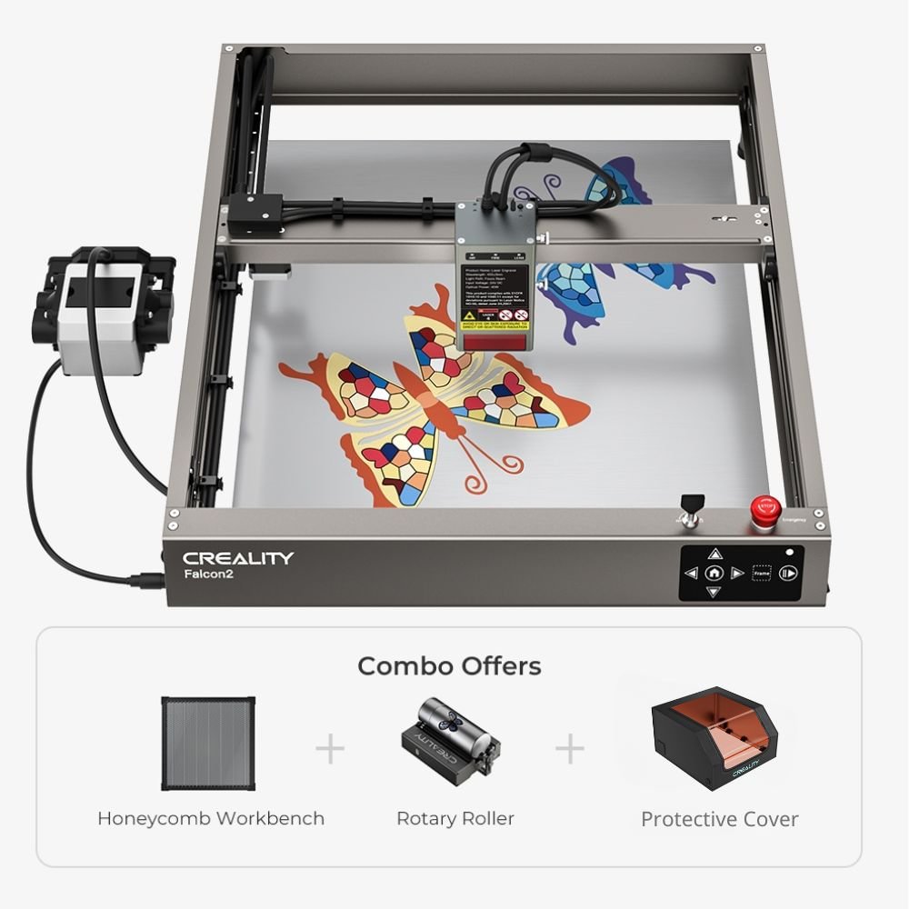 Creality Falcon2 40W Laser Engraver & Cutter Premium Combo with Honeycomb Workbench Rotary Roller and Protective Cover